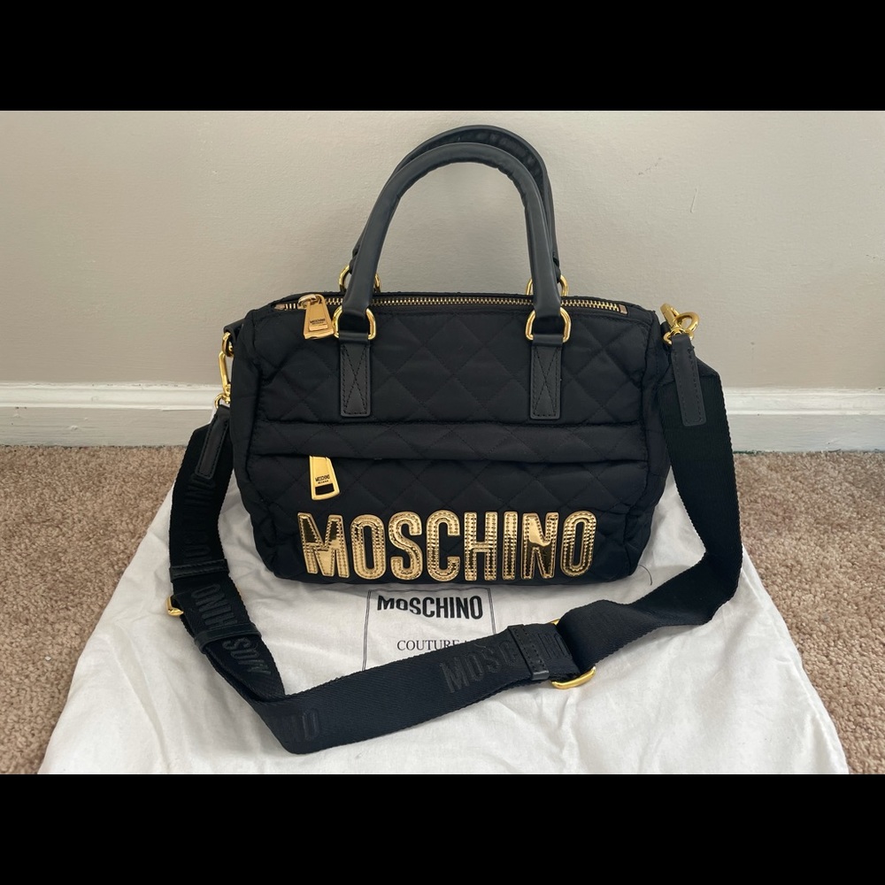Black Quilted Moschino Satchel Shoulder Bag